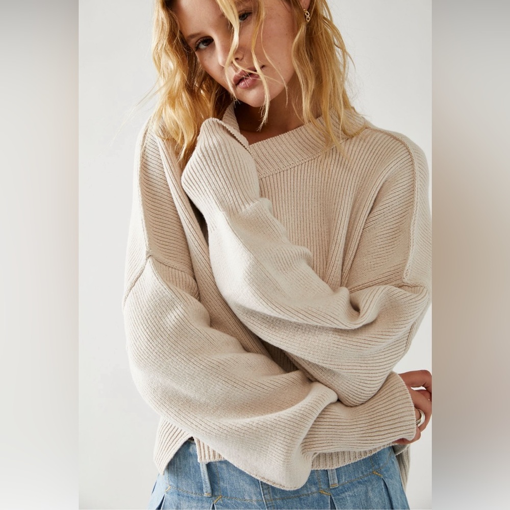 Free People Easy Street Crop Pullover M Cream